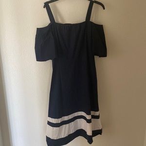 Tommy Hilfiger skater off shoulder dress navy white short sleeve